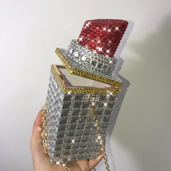 NWT Sparkling Swarovski Bling Crystal Rhinestone Lipstick Purse Pink & Red +Gift - Picture 4 of 13